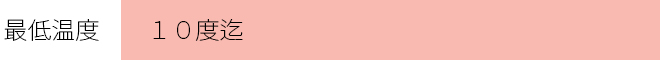最低温度　　：１０度迄　　　　　　　　　　　
